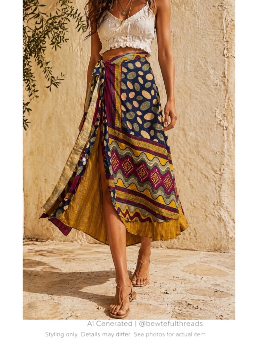 Reversible Silk Sari Wrap Skirt Boho Festival Artisan Midi XL (14–20)
